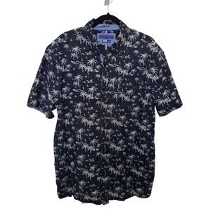 English Laundry Shirt Men 2X Navy Palm Tree Print Cotton Button Up Pocket Resort